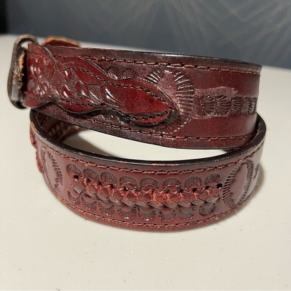 Mexican tooled leather belt - Picture 3 of 13